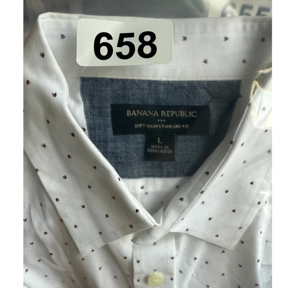 Banana‎ Republic Mens Soft Wash Standard Fit Button Down Shirt Red Dot L